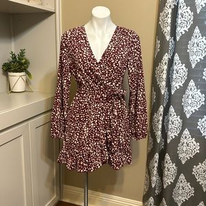 Dress long sleeve faux wrap belted